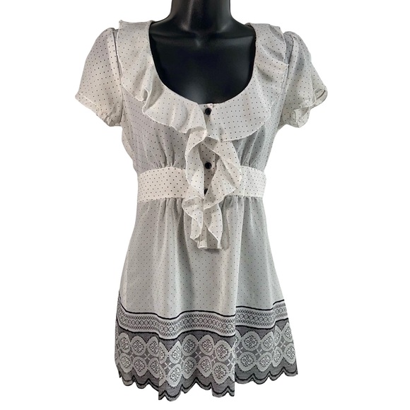 Charlotte Russe White with Black Polka Dot Sheer Scoop Neck Mini Dress SzS - Picture 1 of 7
